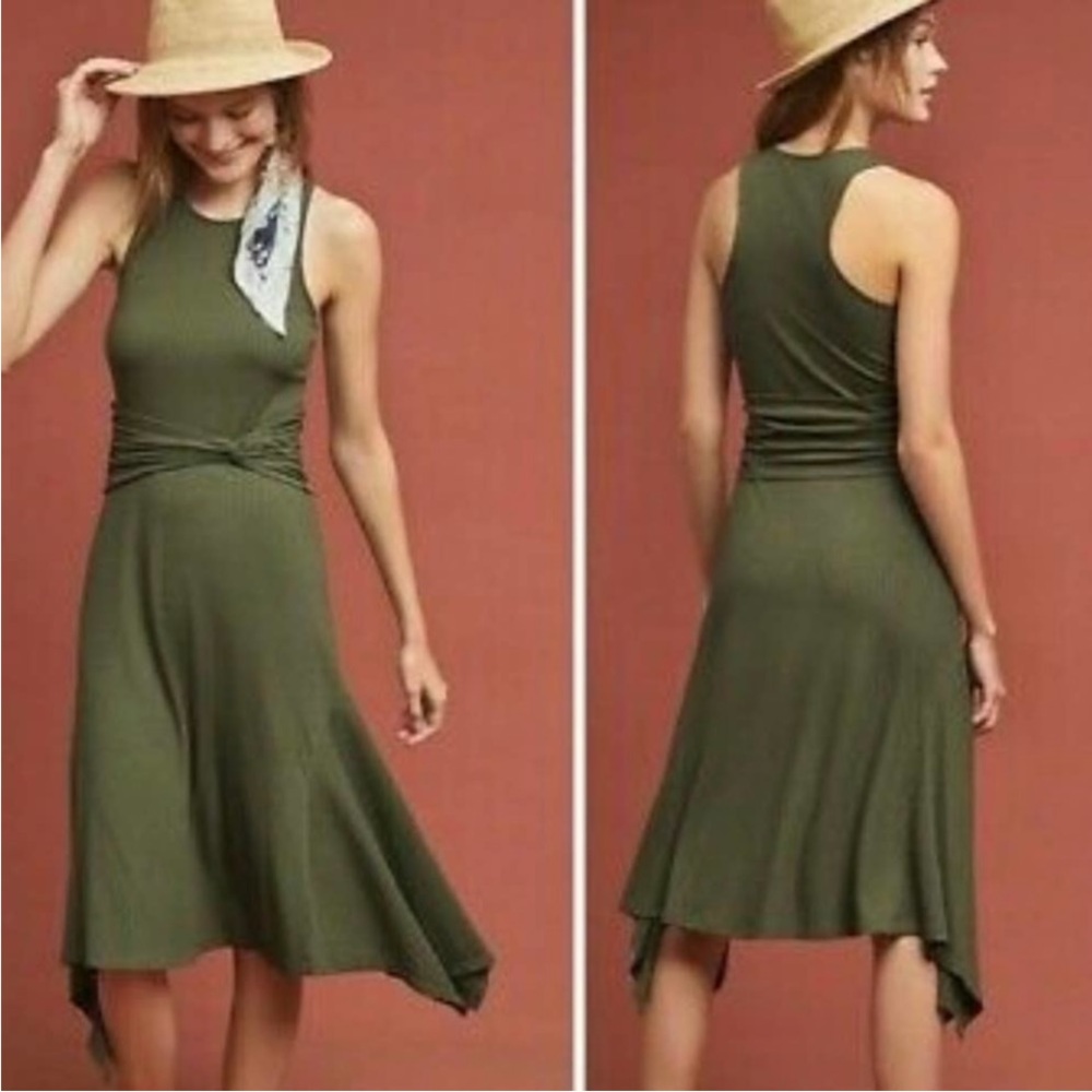 Anthropologie dress olive green Ribbed sleeveless fitted